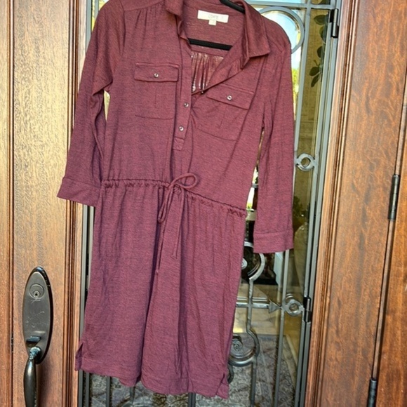 Loft cute maroon drawstring waist long sleeve dress - Picture 4 of 11